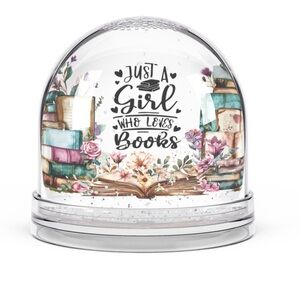 Charming Book Lover's Snow Globe with Floral Accents